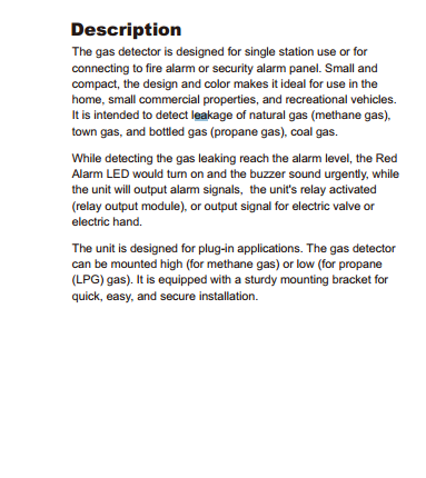 GA543-A AC Powered Plug-In Combustible Gas Detector