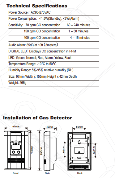 CO302 AC Powered Plug-In Carbon Monoxide Alarm