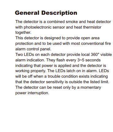 Conventional Fire Alarm Control System: FT103 Conventional Photoelectric Smoke and Heat Detector